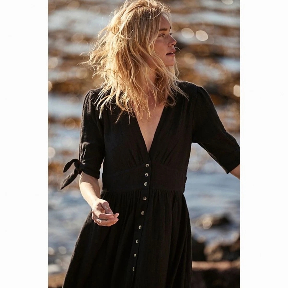 Free People Love Of My Life Black Cotton Midi Dress XS ($108)